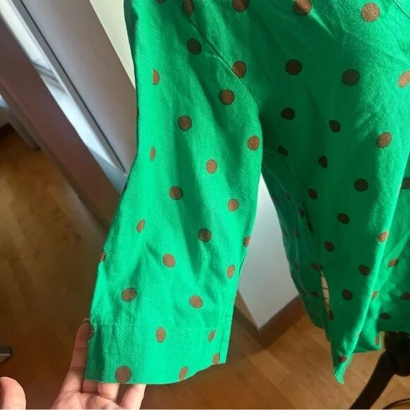 ZARA size small green dot print top. Linen blend, 3/4 length sleeves - Picture 3 of 9